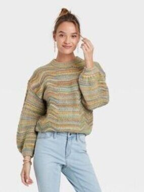 Universal Thread Small Multicolor Space Dye / Chevron Balloon Sleeve Sweater